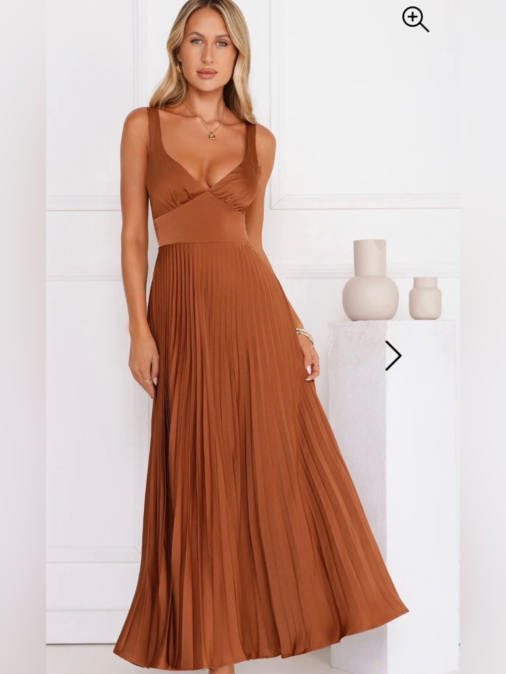 Women's Copper Brown Pleated Maxi Dress w Corset Lace Back Sz 6 NWT